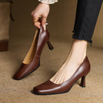 Elviera Square Leather Pumps