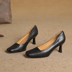 Elviera Square Leather Pumps