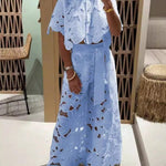 Exquisite floral embroidery sexy hollow suit
