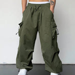 KZZ Loose Solid Pocket Drawstring Waist Overalls