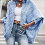 Colorful Waffle Knit Open Front Coat Batwing Long Sleeve Cardigan