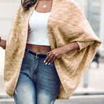 Colorful Waffle Knit Open Front Coat Batwing Long Sleeve Cardigan
