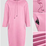 Stand Collar Drawstring Three Quarters Sleeve Casual Sweatshirt Dress
