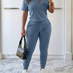 Women's 2-Piece Sporty Set Short Sleeve Half Zip Top and High Waisted Joggers Casual Lounge Outfit with Pockets