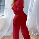 2 Pieces Outfit Turn-down Collar Button Front Pocket Design Asymmetrical Hem Top and Drawstring Elastic Waist Wide Leg Pants Set Casual Textured Set