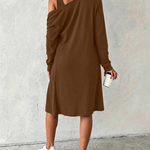 Women's 2-Piece Knit Set Henley Bodycon Tank Dress with Matching Mid-length Cardigan with Pockets