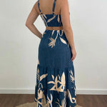 Plants Placement Print Adjustable Straps Cutout Waist Shirred Back Maxi Dress Casual Cinched Waist Ruffle Hem Vacation Dress