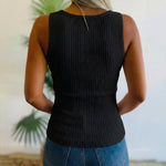 Rhinestone Decor U-Neck Sleeveless Tee Slim Fit Backless Ribbed Tank Top