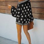 2 Pieces Outfit Boho Skew Neck Lantern Sleeve Top and Elastic Waist Shorts Set Casual Vintage Baroque Placement Print Vacation Set