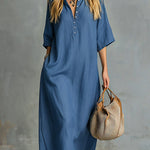 Retro Blue Tencel Denim Short-sleeved Maxi Dress