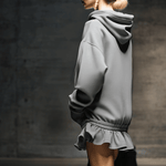 Casual And Fashionable Hooded Elastic Hem Gray Sweatshirt Mini Dress