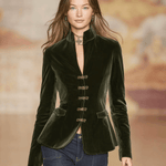 Elegant Retro Gold-buttoned Dark Green Velvet Blazer