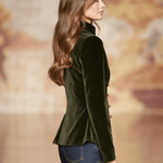 Elegant Retro Gold-buttoned Dark Green Velvet Blazer