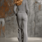 Fashionable Retro Gray Knit Half-zip Wide-leg Pants Set
