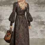 Fashion Retro Paisley Pattern Zipper Maxi Dress