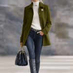 Casual Retro Olive Green Tweed Coat