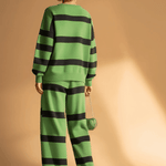 Casual Sports Green And Black Striped Sweatshirt And Pants Set