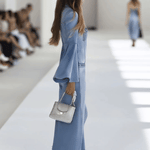 Casual Retro Light Blue Denim Flared Long-Sleeved Wide-Leg Raw Edge Jumpsuit