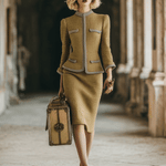 Exquisite Vintage Light Gold Tweed Jacket And Skirt Set