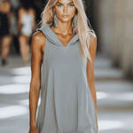 Casual Fashion Loose Grey Sleeveless Hoodie Style Mini Dress