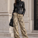 Personality And Fashion High Collar Oblique Zipper Black PU Jacket