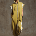 Casual Sports White Webbing Yellow-green Sleeveless Jumpsuit