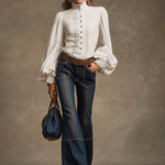 Retro Brown Double-stitched Navy Jeans