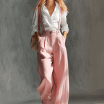 Elegant Vintage Versatile Pink Cotton And Linen Wide-leg Pants Overalls