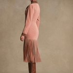Western Retro Leopard Print Pink Faux Suede Zipper Tassel Midi Dress