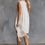 Elegant Vintage Western Lace V-neck Front-button White Cotton Mini Dress
