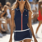 Fashion Retro Lapel Zipper Navy Blue Sleeveless Mini Dress