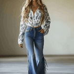 Vintage Blue Flared Fringe Jeans