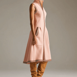 Sporty Retro Striped Ribbed Pink Cotton Blend Sleeveless Midi Dress