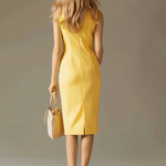 Stylish And Casual Yellow Stand-up Collar Sleeveless Midi Dress