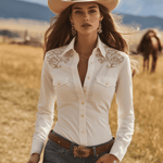 Western Retro Embroidered White Tencel Denim Shirt