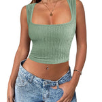 Nadorine Sleeveless Crop Top Square Neck Tank Top