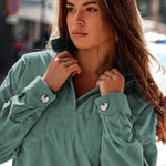 Nadorine Women's Corduroy Tops for Women Lapel V Neck Shirts Long Sleeve Blouses Casual Sweatsuit with Pockets