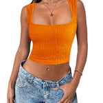 Nadorine Sleeveless Crop Top Square Neck Tank Top