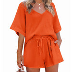 Women's 2 Piece Cotton Linen Tracksuit Short Sleeve Casual Shorts Set V Neck Beach Outfits - Nadorine (Us Only)