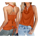 Nadorine Cowl Neck Halter Top Sleeveless Backless Shirt