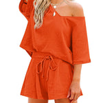 Women's 2 Piece Cotton Linen Tracksuit Short Sleeve Casual Shorts Set V Neck Beach Outfits - Nadorine (Us Only)