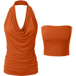 Nadorine Cowl Neck Halter Top Sleeveless Backless Shirt