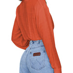 Zeagoo Women's V Neck Twist Hem Blouse Long Sleeve Crop Top Casual Button Shirts