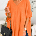 Chicest V Neck Loose Fit Solid Poncho Sweater