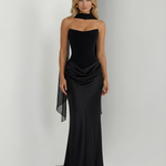 Vivienne Moretti | Black Satin Corset Maxi Dress For Women