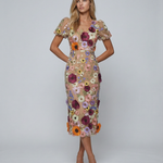 Amelia Thornton | V Neck Floral Embroidered Midi Dress For Women