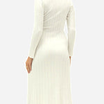 Women's Sweater Dress Twist Front Cutout Long Sleeve Bodycon Slim Fit Knit Ribbed Midi Dress with Slit