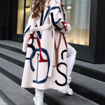 Nadorine Casual Long Sleeve Lapel Printed Notched Collar Warm Midi Jacket Overcoat