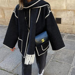 Women's Thickened Loose Woolen Coat with Fringed Scarf