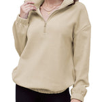 Women's Long Sleeve Sweatshirt Lapel Half Zip Pullover Drop Shoulder Fleece Pullover Tops S-3XL - Nadorine (Us Only)